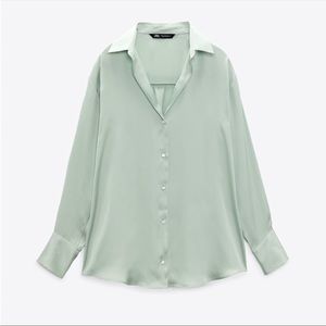 Zara Satin Green Button Down Top